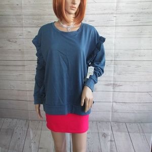 NWT - SILVERWEAR cute long sleeve blue knit top - sz L - MSRP $40.00